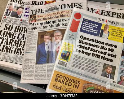 Keir Starmer forced out Morgan McSweeney in Peter Mandelson scandal , to buy time under the pressure of resign , which dominated in the news frontpage Stock Photo