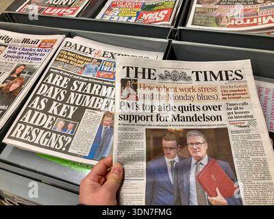 Keir Starmer forced out Morgan McSweeney in Peter Mandelson scandal , to buy time under the pressure of resign , which dominated in the news frontpage Stock Photo