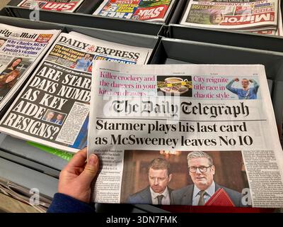 Keir Starmer forced out Morgan McSweeney in Peter Mandelson scandal , to buy time under the pressure of resign , which dominated in the news frontpage Stock Photo