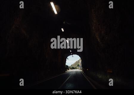 Driving Through Tunnel on MA-2210 to Cap de Formentor, Mallorca Stock Photo