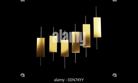Abstract financial data visualization with gold metallic candlesticks. Professional stock market indicator showing price action and market volatility Stock Photo