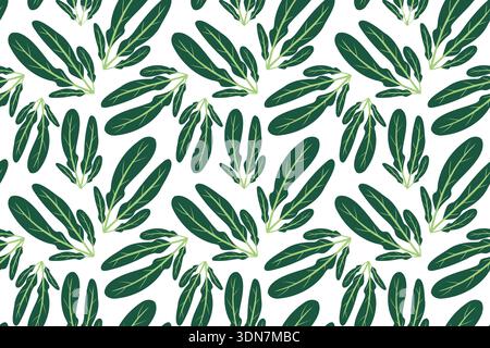 Seamless pattern with green lettuce leaves. Hand-drawn colorful lettuce leaves, vegetables, and kitchen utensils. Healthy organic produce. Fresh, heal Stock Vector