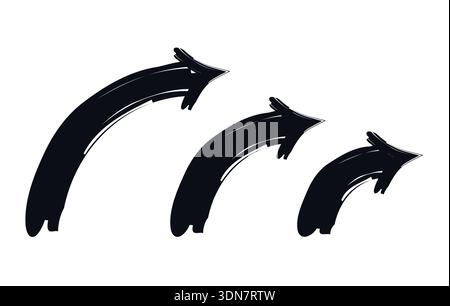 Curved up arrows in sweeping motion bold thick stroke graphic element set Stock Vector