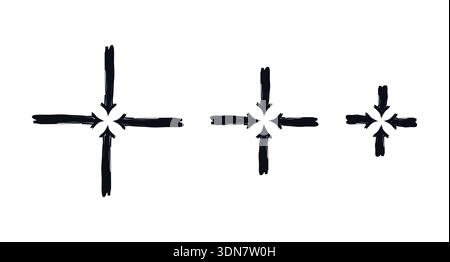 Straight arrows point to common center bold thick stroke graphic element set Stock Vector