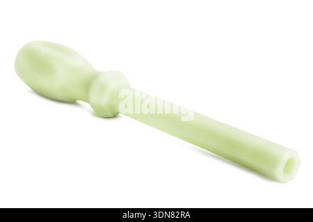 Green plastic universal hex screwdriver lying on white background Stock Photo