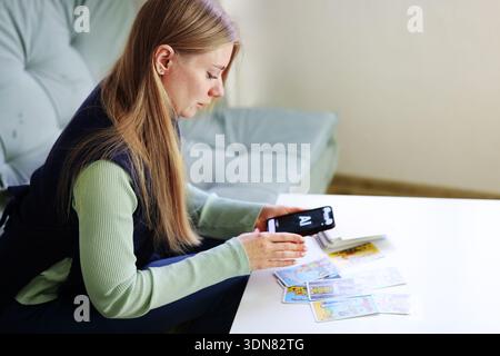 Modern tarot reading interpreted by artificial intelligence at home Stock Photo