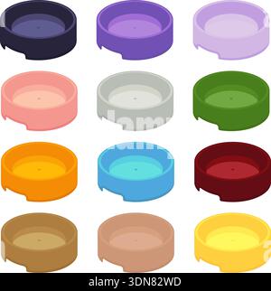 Colorful pet bowls isolated on transparent background Stock Vector