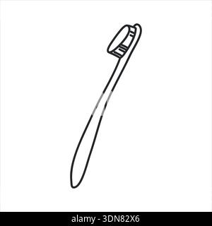 Hand Drawn toothbrush doodle drawing. Tooth care equipment sketch. Dental hygiene accessory cartoon symbol. Dentistry tools Stock Vector