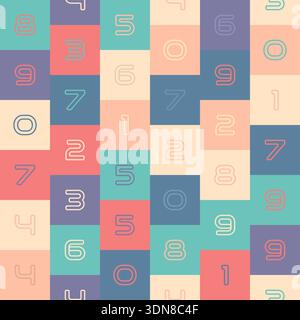 Seamless pattern of colored squares with numbers. A color template for creative design, covers, posters, banners, clothing, interior, wallpaper and de Stock Vector
