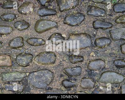 Historic cobbled path creating a natural ground background. Stock Photo