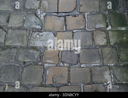 Historic cobbled path creating a natural ground background. Stock Photo