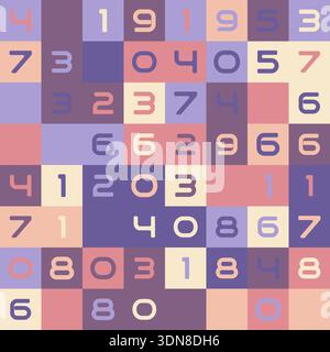 Seamless pattern of colored squares with numbers. A color template for creative design, covers, posters, banners, clothing, interior, wallpaper and de Stock Vector