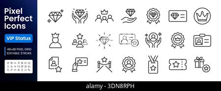 VIP status, loyalty line icon set. Exclusive membership benefit, diamond, premium quality minimal vector illustrations. Simple outline signs for club Stock Vector