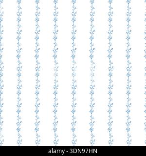 Vintage floral design, delicate white and blue seamless pattern with vertical stripes. Garden, small wildflowers, small floral vector pattern. Design Stock Vector