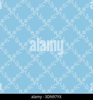 Vintage floral design, delicate blue seamless pattern with diagonal squares. Garden, small wildflowers, small floral vector checkered pattern. Design Stock Vector