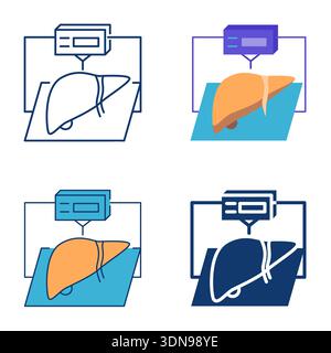 Bioprinting icon set. 3D printer creating human liver, bio medical technology. Vector illustration Stock Vector