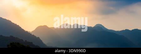 A stunning painting of layered mountains. Cirebon, Indonesia Stock Photo