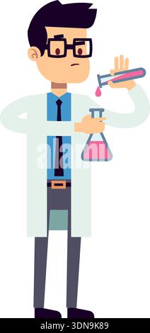 Scientist character in white coat. Professional man mascot Stock Vector