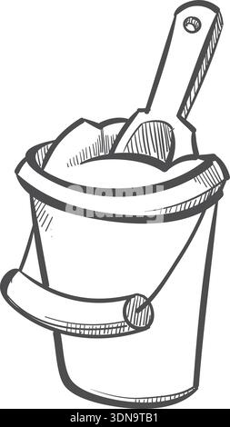 Toy bucket doodle. Sandbox game tools icon Stock Vector
