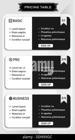 Vertical Pricing Table UI Design with Subscription Plans Vector Stock Vector