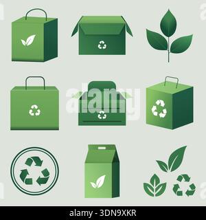 Eco Friendly Packaging and Recycling Icon Set Stock Vector