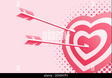 Heart-shaped target hit by arrows. Valentine's Day. Concept of falling in love. Lovestruck. Vector illustration. Stock Vector