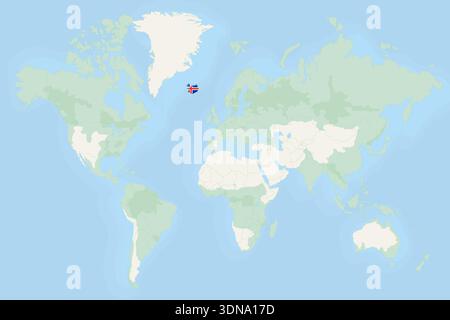 Iceland Highlighted on World Map with National Flag. Vector world map with Iceland highlighted using its national flag. Stock Vector