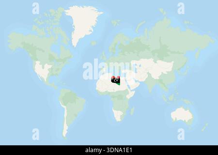 Libya Highlighted on World Map with National Flag. Vector world map with Libya highlighted using its national flag. Stock Vector