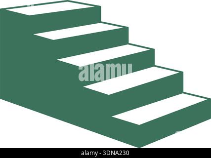 Minimal green staircase with flat isometric perspective. Simple geometric stair vector icon on white background. Stock Vector