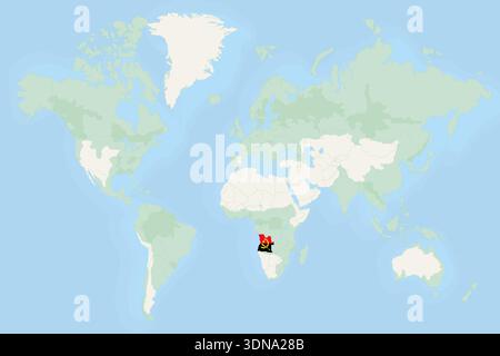 Angola Highlighted on World Map with National Flag. Vector world map with Angola highlighted using its national flag. Stock Vector