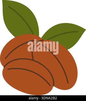 Mexican coffee beans with green leaves. Flat vector exotic food illustration for nature and culinary designs Stock Vector