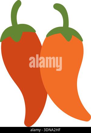 Spicy chili peppers in red and orange. Flat vector Mexican food illustration for culinary and hot spice designs Stock Vector