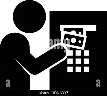 ATM deposit money icon pictogram illustration showing customer depositing cash into bank machine. Stock Vector
