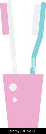 Toothbrushes in plastic cup. Dental hygiene cartoon icon Stock Vector