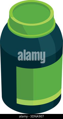 Isometric drug jar icon. Cartoon pharmacy bottle Stock Vector