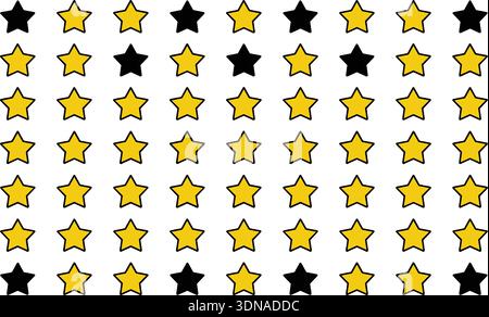 A seamless pattern of yellow outlined and solid black stars arranged in a grid on a white background. Stock Vector