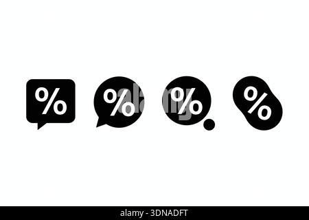 A set of four black percentage icons in various speech bubble and rounded shapes. Stock Vector