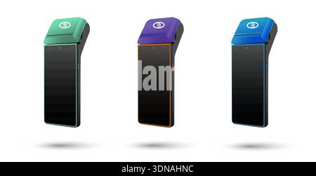 set of Payment terminals. Modern transaction technology devices. Stock Vector