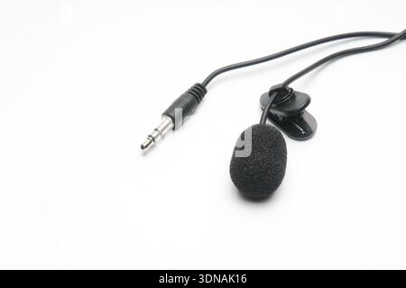 Lavalier microphone for correspondents on an isolated white background Stock Photo