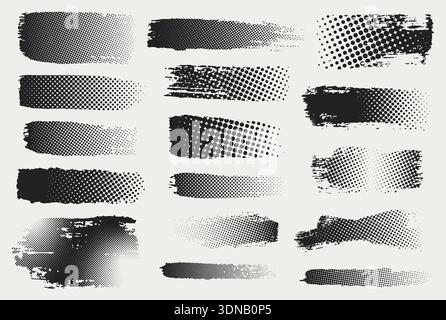 Halftone Brush Strokes. Isolated Grunge Elements Stock Vector