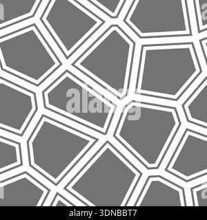 Voronoi tessellation seamless pattern. Monochrome geometric design with irregular polygonal cells. Stock Vector