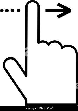 Swipe right gesture vector icon hand outline with arrow and dots touchscreen interface mobile app navigation symbol minimal design black line illustra Stock Vector
