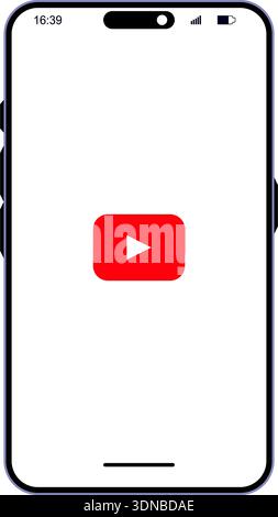 YouTube logo vector icon smartphone screen minimal design red play button mobile interface digital streaming video platform app illustration Stock Vector