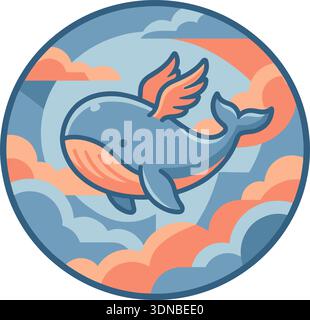 Blue whale cartoon illustration in clean flat style, friendly and minimal design, isolated on white background, suitable for marine life and children Stock Vector