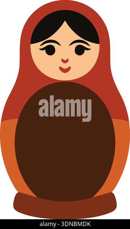Flat illustration of a traditional nesting doll with red hair and a brown dress Stock Vector