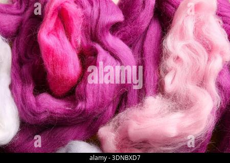 Texture of different wool for felting as background, closeup Stock Photo