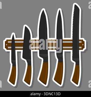 Illustration on theme big colored set different types knife different size for butcher, kit knife pattern consisting of collection accessory to butche Stock Vector