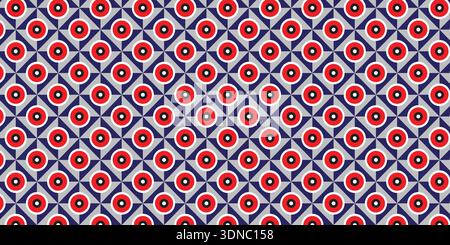 Seamless repeating pattern of circular motifs inside geometric frames. Stock Vector