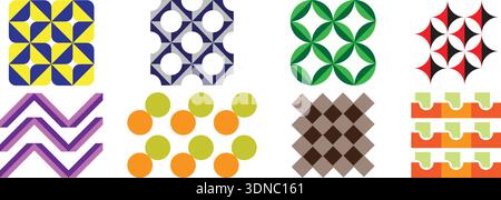 Collection of small geometric pattern icons arranged in a grid. Stock Vector