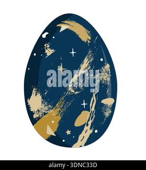 Colorful Blue Painted Easter egg decorated with abstract golden paintbrush pattern isolated on white background. Vector illustration. Stock Vector